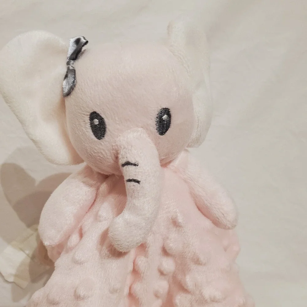 SL Home Pink Minky Dot Elephant Baby Plush Lovey Security Blanket Gray Bow‎